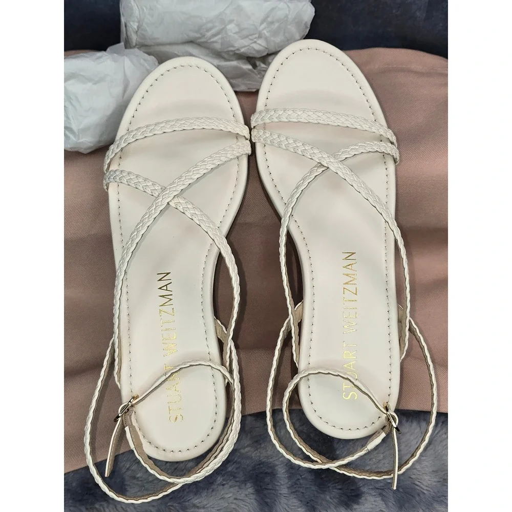 Stuart Weitzman Wovette Wedge Seashell Walnut Braided Strappy Women 8.5 B
